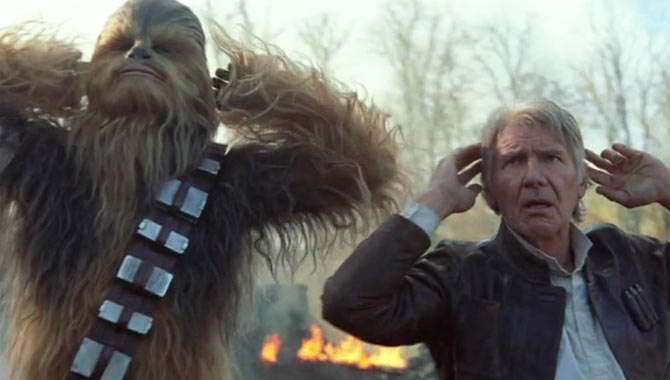 Han Solo and Chewbacca in Star Wars: The Force Awakens