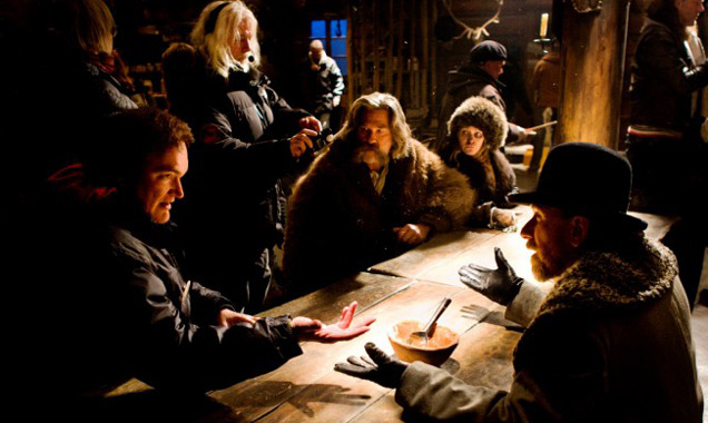 Quentin Tarantino on set with the cast of 'The Hateful Eight'