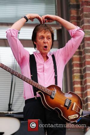 Paul McCartney  performing live on the marquee of the Ed Sullivan Theater for CBS's 'Late Show with David Letterman.'...