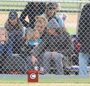 Britney Spears, with boyfriend Jason Trawick and son Jayden Federline, attending her son Sean Preston's little leage baseball match Los...