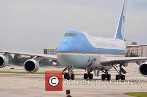 Air Force One - President Barack Obama arrives at Miami International Airport for a private Democratic National Committee (DNC) fundraiser...