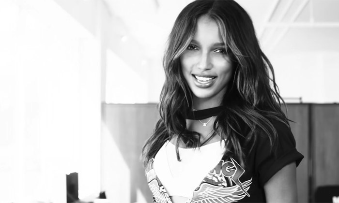 Jasmine Tookes shot in black and white in '2U' video