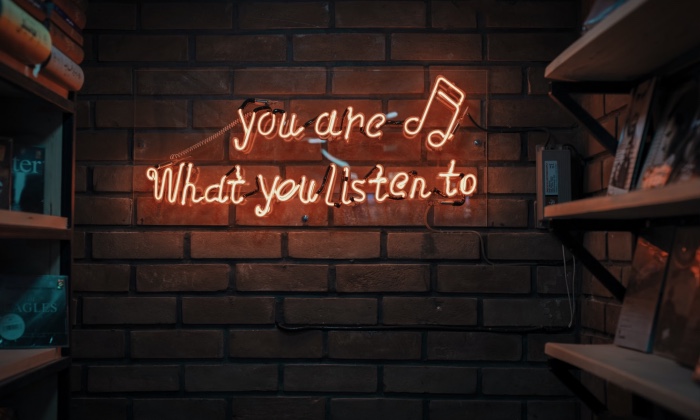 You Are What You Listen To neon sign stock image