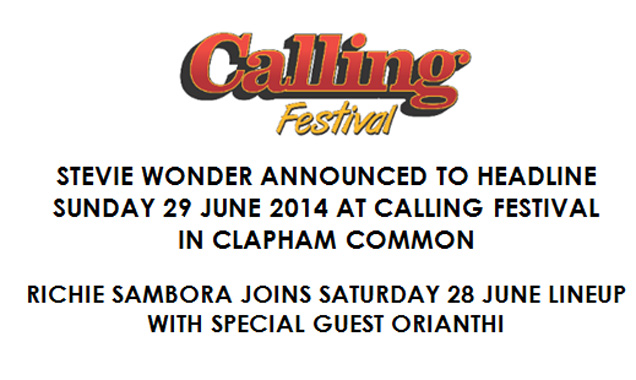 Stevie Wonder Confirmed To Headline Sunday 29th June 2014 At Calling Festival