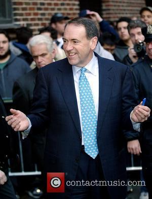 Republican presidential candidate Mike Huckabee outside Ed Sullivan Theatre for the 'Late Show With David Letterman' New York City, USA...