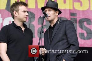 Damon Albarn and Paul Simonon The Good, The Bad and the Queen performing at the 'Love Music Hate Racism Carnival'...