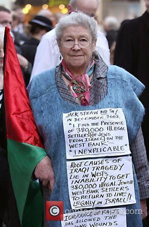 A protester stands outside Westminster cathedral Protestors were demonstrating against the continued military occupation of Iraq, while Tony Blair gave...