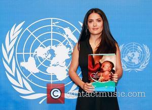Actress, producer and mother Salma Hayek attends a press conference by UNICEF and Pampers to announce their partnership aimed at...