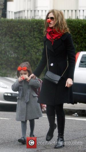 Trinny Woodall taking her daughter Lyla to school on Red Nose Day. Both Trinny and Lyla are sporting their red...