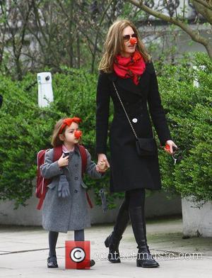 Trinny Woodall taking her daughter Lyla to school on Red Nose Day. Both Trinny and Lyla are sporting their red...