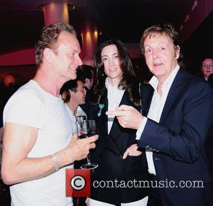 Sting, Nancy Shevell and Paul McCartney, attend the press night for 'Waiting for Godot' at the Haymarket Hotel London, England...