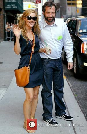 Leslie Mann and husband Judd Apatow outside Ed Sullivan Theatre for the 'Late Show With David Letterman' New York City,...