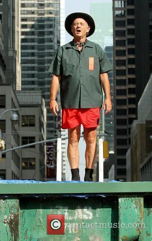 Bill Murray filming a segment outside The Ed Sullivan Theater for the 'Late Show with David Letterman' New York City,...