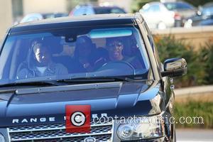 Denzel Washington  and his children are seen leaving the parking garage in their Range Rover after doing some last...