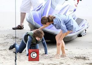 Mila Kunis and Nolan Gould filming 'Friends with Benefits' on location at a beach Los Angeles, California - 07.09.10