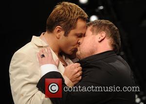 David Walliams and James Corden share a steamy moment on the catwalk London Fashion Week 2010 - Fashion For Relief...