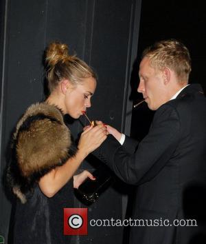 Billie Piper and her husband Laurence fox smoke a cigarette outside Shoreditch House in London's trendy East End London, England...