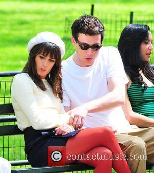 Lea Michele and Cory Monteith,  filming on the set of 'Glee' on location at the Lincoln Center. New York...