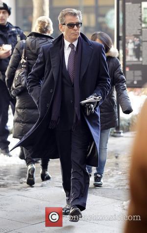 Pierce Brosnan on the set of his new movie 'I Don't Know How She Does It' in Manhattan New York...