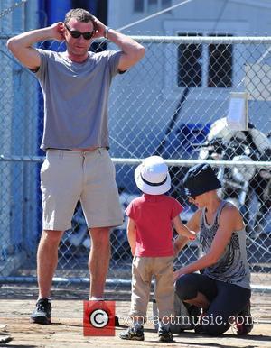 Naomi Watts and her boyfriend Liev Schreiber and their children Sasha and Sammy on a family day out near the...