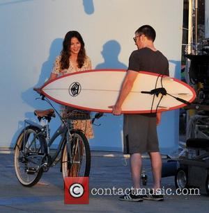 Michelle Monaghan and Chris Evans filming their new movie on Venice Beach, a romantic comedy titled 