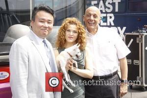 David Chien, Bernadette Peters and Tom Viola attend Gray Line New York's Ride of Fame campaign at Pier 78. New...