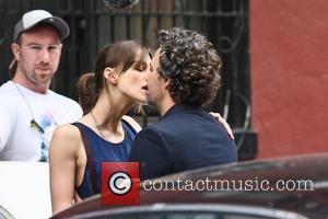 Keira Knightley and Mark Ruffalo  share a kiss while filming their new movie 'Can A Song Save Your Life?'...