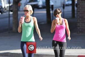 br>Frankie Sandford and her sister Victoria Sandford  are seen getting smoothies after having a gym workout. Los Angeles, California...