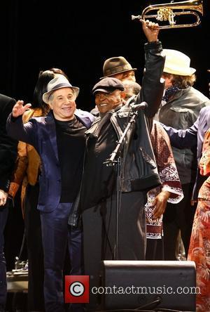 Paul Simon and Hugh Masakela,  perform the album 'Graceland' live at Hard Rock Calling in Hyde Park - Day...