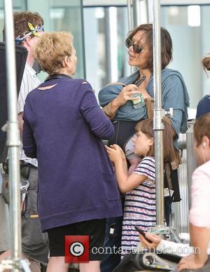 Maggie Gyllenhaal and her daughters visit her mother Naomi Foner on the set of 'Very Good Girls.' New York City,...