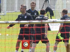 Robbie Williams, Jason Isaacs and Graeme Le Saux Training for the Soccer Aid match which will be held in Manchester's...