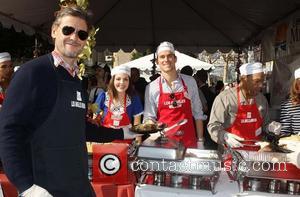 Simon Halls, Matt Bomer,  at the Los Angeles Mission's Thanksgiving for skid row homeless at the Los Angeles Mission....