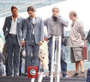Brad Pitt and his stunt double filming a scene of the movie 'The Counselor' on location in London. The story...