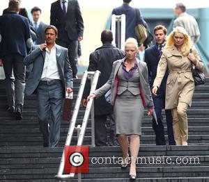 Brad Pitt filming a scene of his new movie 'The Counselor' on location in London. The story is about a...