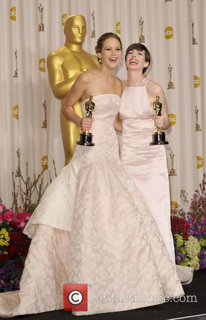 Anne Hathaway and Jennifer Lawrence - The 85th Annual Oscars at Hollywood & Highland Center - Press Room - Los...