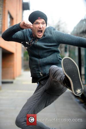 Danny O'Donoghue from Irish rock group The Script jump kicks outside the band's hotel - Manchester, United Kingdom - Tuesday...