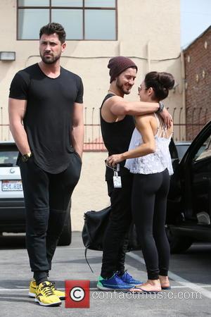 Meryl Davis, Maksim Chmerkovskiy and Valentin Chmerkovskiy - Meryl Davis seen at dance rehearsals for television show Dancing with the...