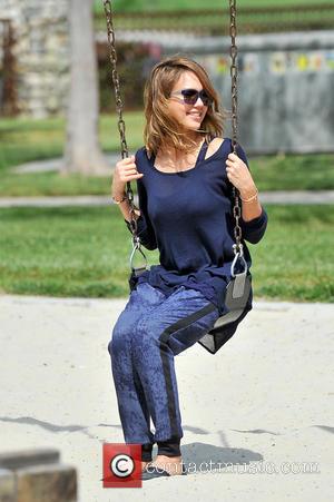 Jessica Alba - Jessica Alba heads to the park with her family and runs into Jaime king and her son...