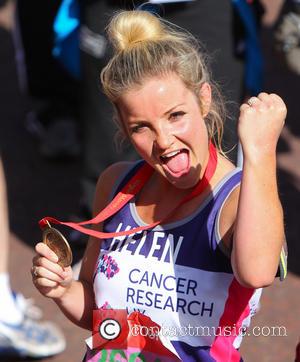 Helen Skelton - Athletes, wheelchairs and fun runners finish the London Marathon 2014 on the Mall - London, United Kingdom...