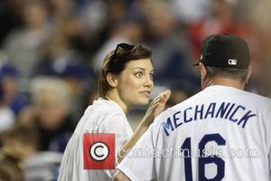 Lauren Cohan - Celebrities at the Dodgers game. The Philadelphia Phillies defeated the Los Angeles Dodgers by the final score...
