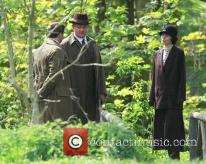 Hugh Bonneville, Alan Leech and Michelle Dockrey - Cast members film scenes for the new series of Downton Abbey in...