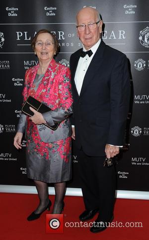 Sir Bobby & Lady Charlton - Celebrities arrive at Manchester United Football Club, Old Trafford, Manchester Manchester United Player Of...