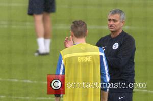 Jose Mourinho and Nicky Byrne - José Mourinho trains the International team with Gordon Ramsey - London, United Kingdom -...