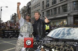 David Hasselhoff and Xzibit - The 2014 Gumball 3000 arrives on London's Regent Street. Thousand's of people gathered on a...