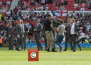 Olly Murs, Marvin Humes, David Seaman and John Bishop - Soccer Aid at Old Trafford Manchester, UK - Manchester, United...