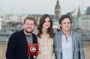 Keira Knightley, James Corden and Mark Ruffalo - 'Begin Again' photocall held at St Vincent House. - London, United Kingdom...