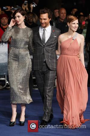 Anne Hathaway, Jessica Chastain and Matthew McConaughey - Photographs of the Hollywood stars as they attended the UK Premiere of...