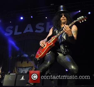 Rock n Roll hall of famer Slash was photographed as he performed live on stage with Myles Kennedy and The...