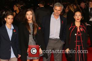 Jose Mourinho, wife Matilde Faria, children Matilde Mourinho, Jose Mario and Jr. - The Hunger Games: Mockingjay Part 1 World...