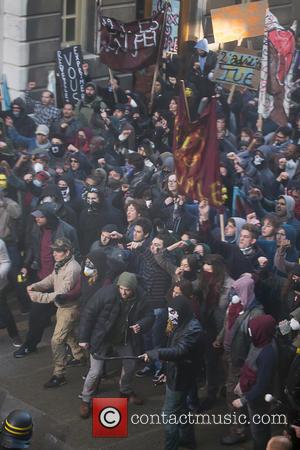 Charlotte Le Bon and Richard Madden - Riot scenes for the new upcoming movie 'Bastille Day' being filmed in South...